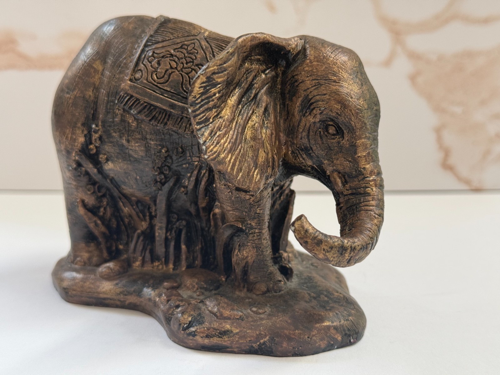 Bronze Tone Indian Elephant Figurine Resin Statue Decor 6.25 in