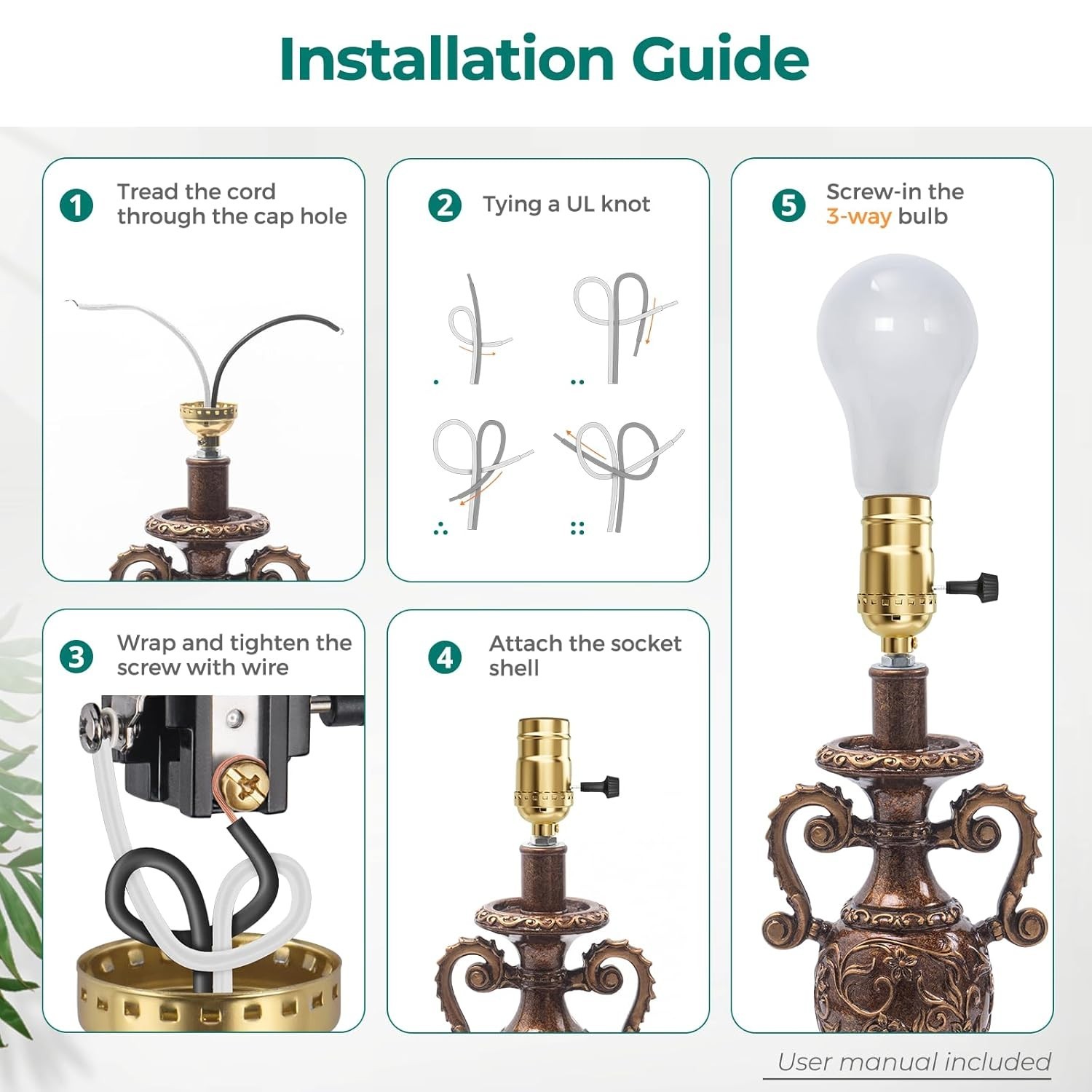 Easy Installation Gold 3-Way Lamp Socket Replacement for Table & Floor Lamps