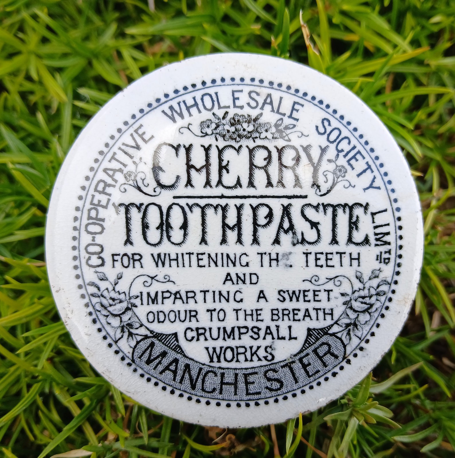 Manchester Wholesale Coop cherry toothpaste advertising pot lid