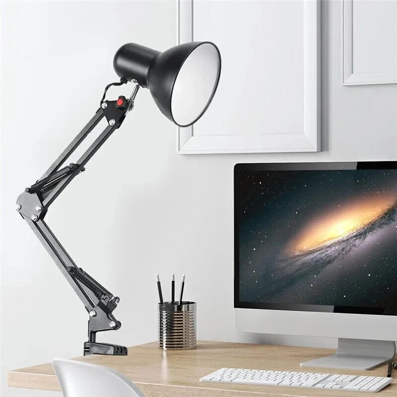 Metal Adjustable Swing Arm Desk Lamp, Eye-Caring Study Desk Lamps Black