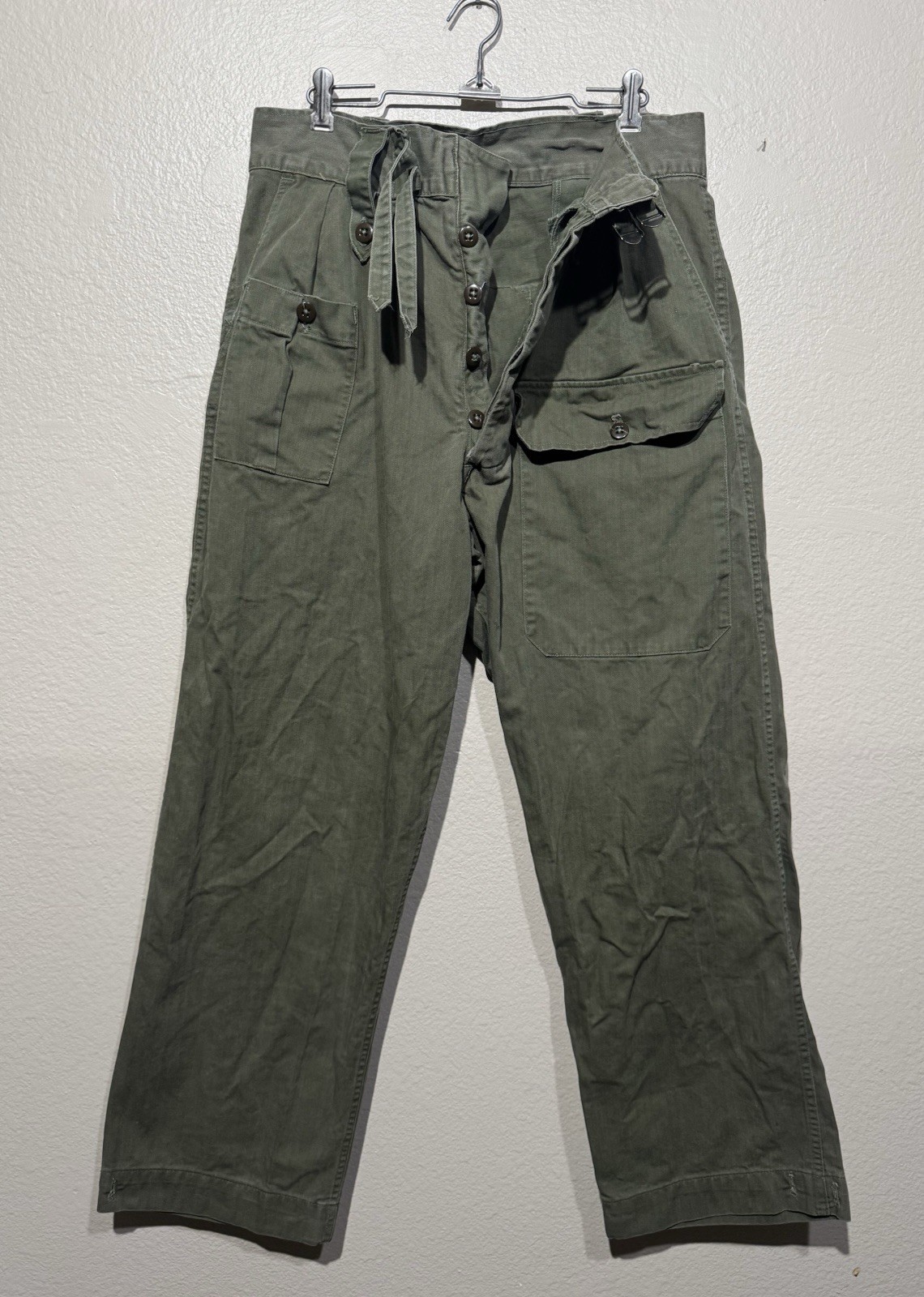 WW2 British HBT Jungle Trousers US Made “War Aid” 34×30 1940s WWII Original Vtg