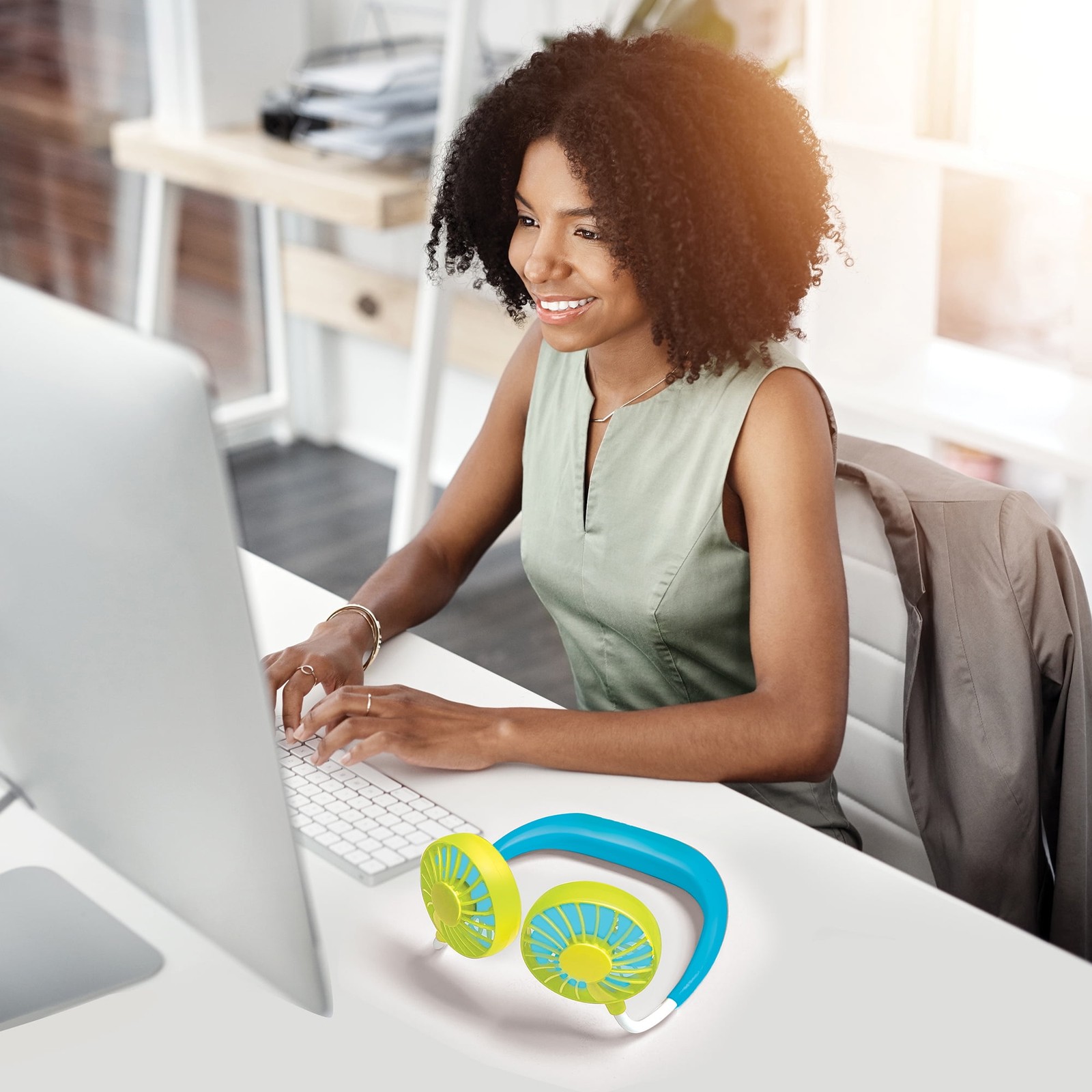 Wearable Rechargeable & Personal Cool Fans W/ 3 Speeds & Sticker Included Ages