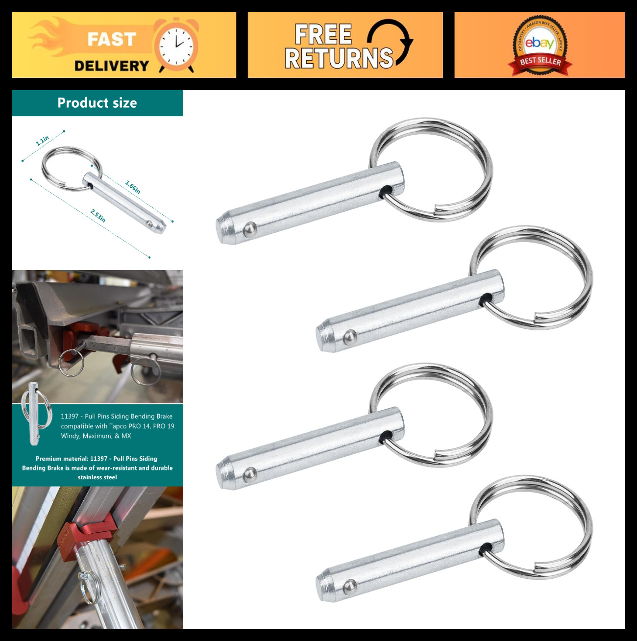 Siding Brake Pull Pins Replacement 0.25in x 1.25in for Tapco PRO 14, 19 & More (