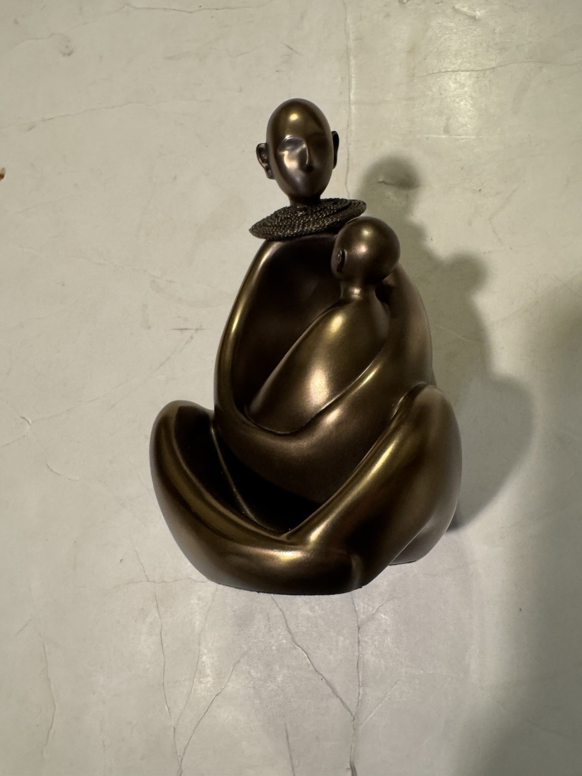Cold Cast Bronze African Statue “ Mom & Child Sitting Zawadi “ 6 In.