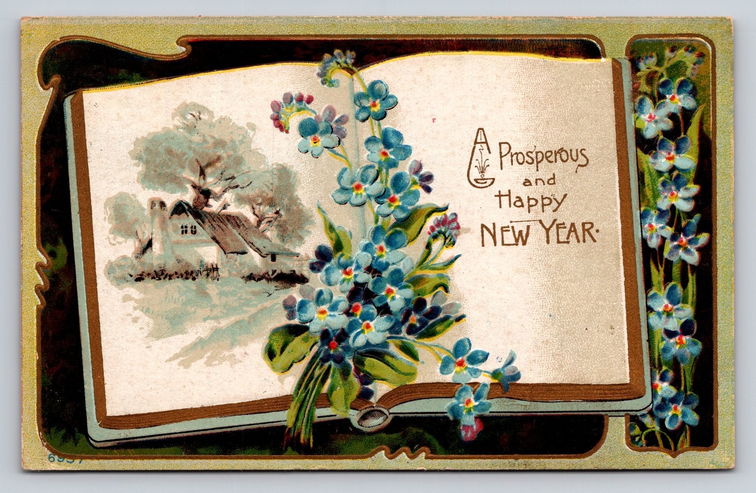 Divided Back Embossed New Year Postcard Standard Size 5.5×3.5 in