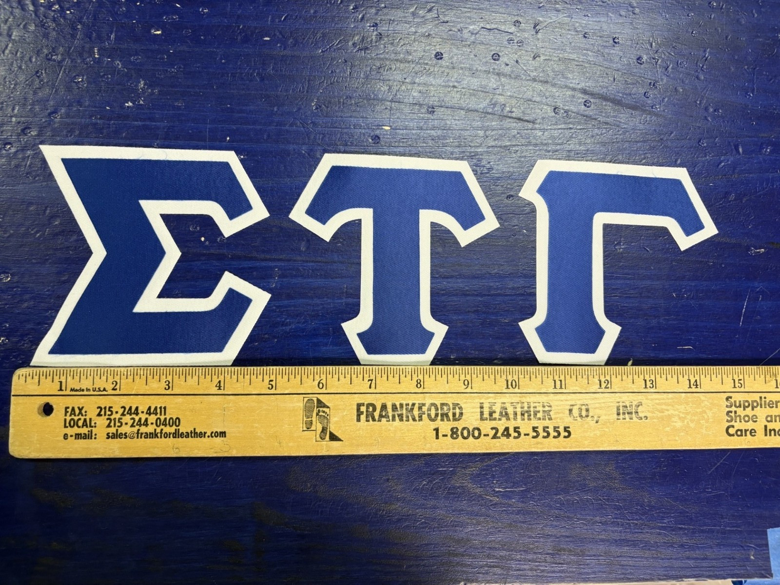 Sigma Tau Gamma 4″ Greek Twill Sew On Letters Royal/White Adhesive Backing