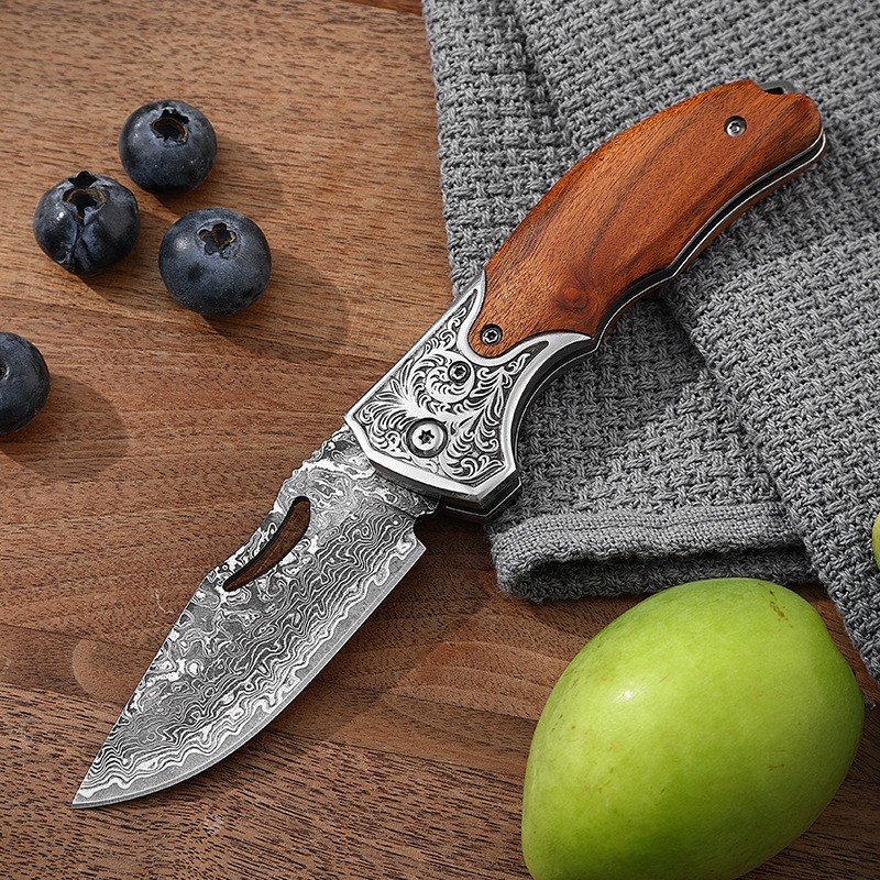 1pc- Damascus Steel Creative Folding Knife – High Hardness Portable EDC Knife
