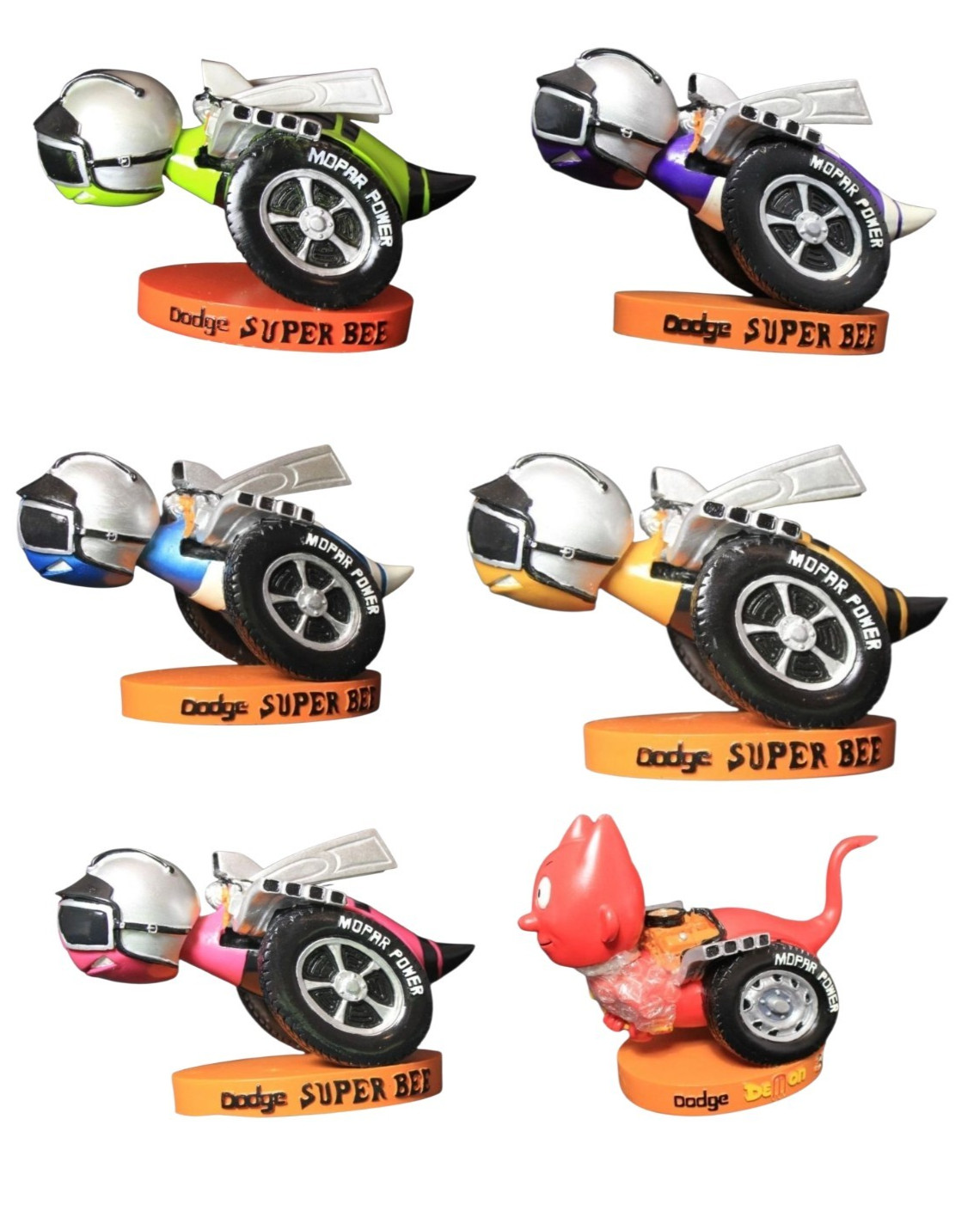 Full Set of 6 Dodge Super Bee Bobblehead Bent Rod Garage Shaker New Mopar
