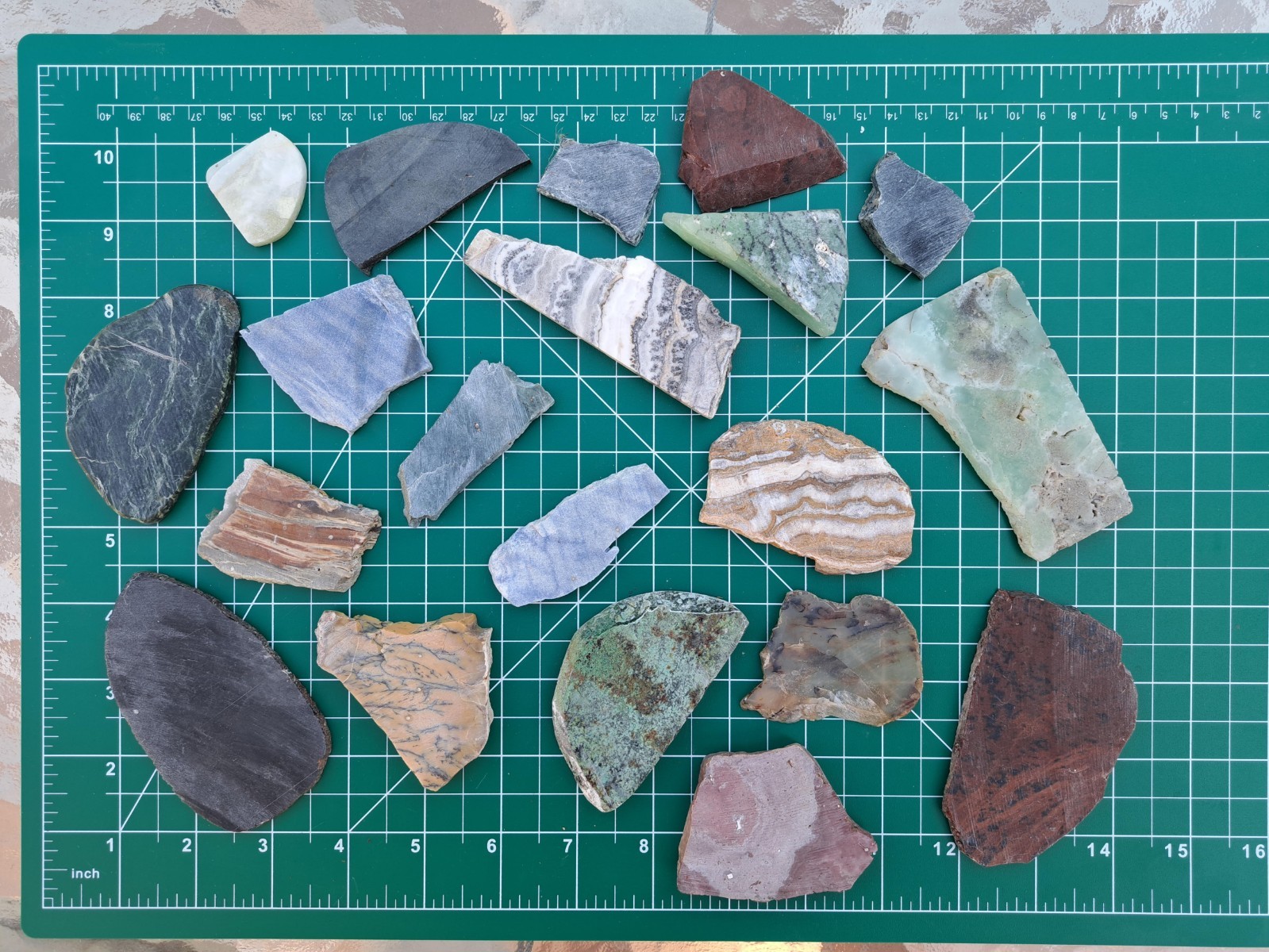 20 Various Slabs. Nice For Cabs. Jaspers, Obsidian, agates, onyx