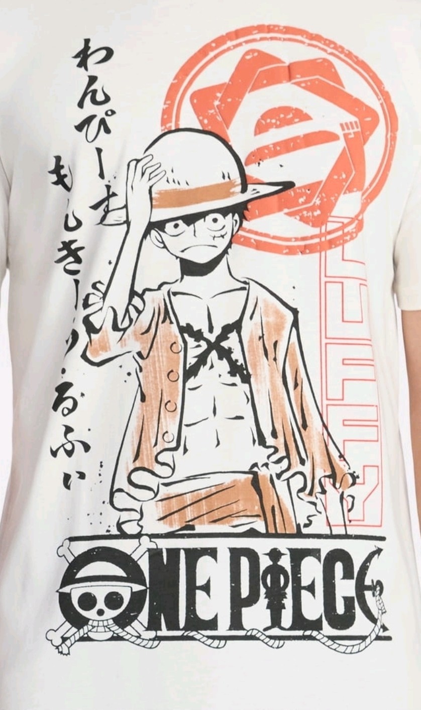 Men’s White One Piece Monkey D. Luffy Graphic T-Shirt Anime & Manga Size Large