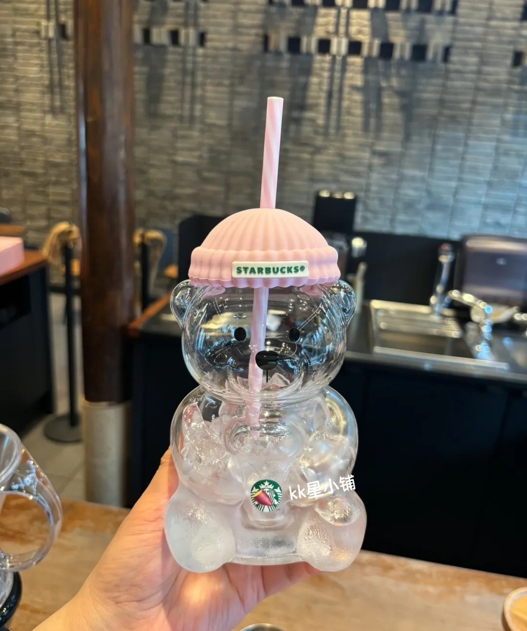 2026 Starbucks Cute Bear Shaped Glass Cold Cup Reusable Iced Coffee Tumbler 20oz