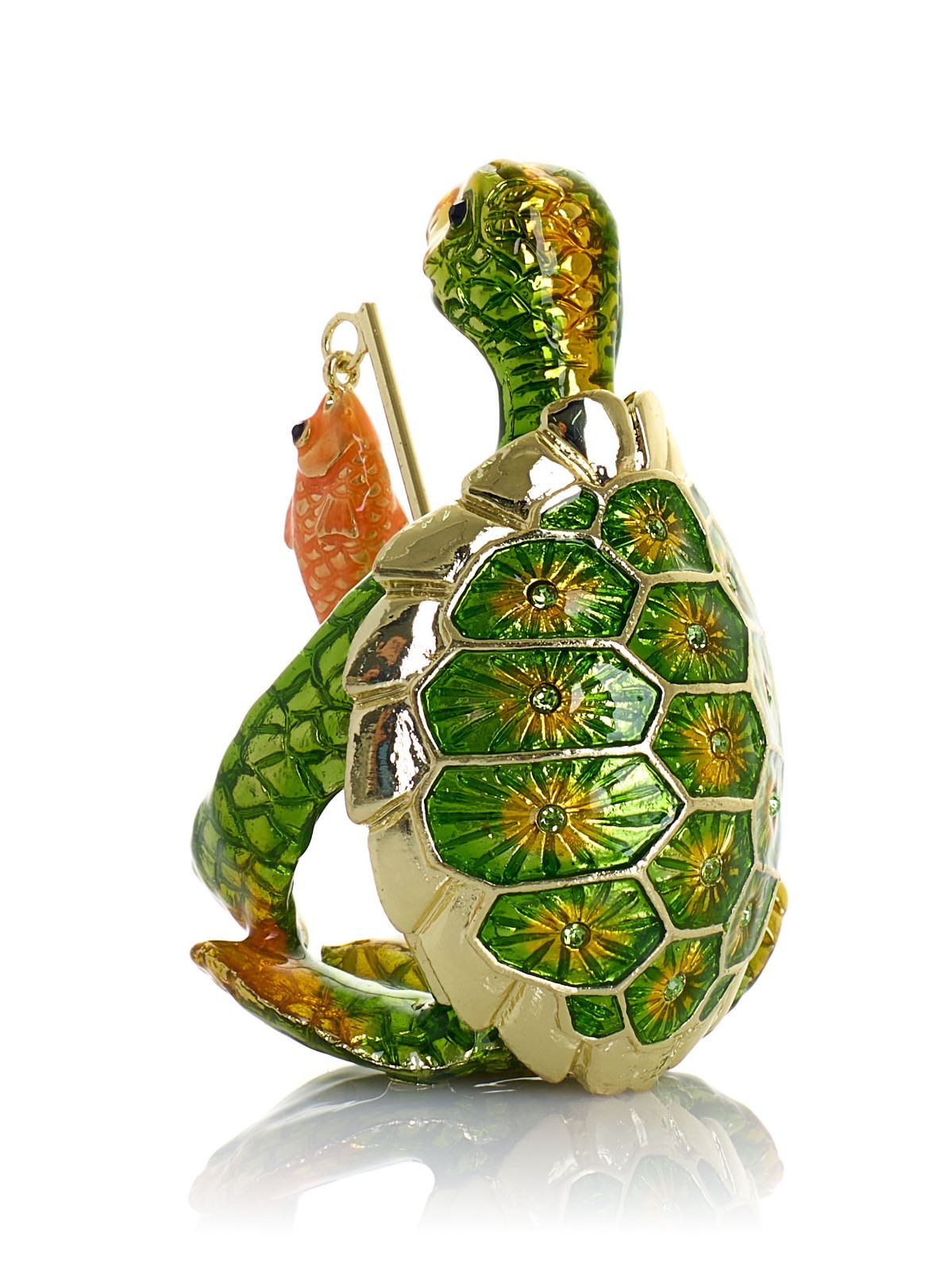Keren Kopal Turtle Fishing Hand made Trinket box Decorated & Austrian Crystals