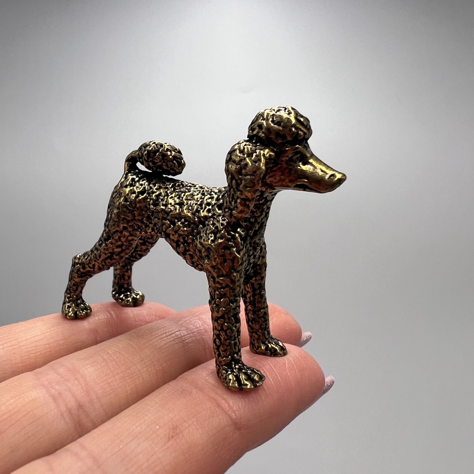 Vintage 1960s Mini Poodle Dog Statue Brass Bronze Decor Collectible 1.48oz 42g