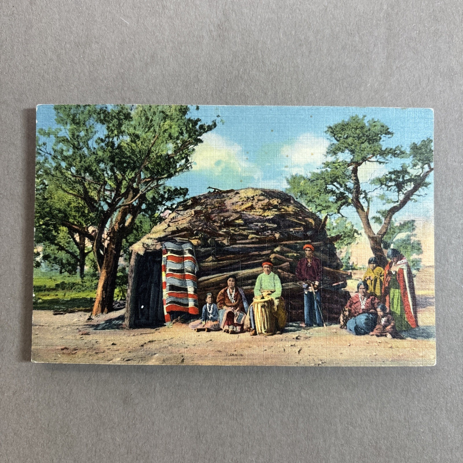 AZ NM Navajo Indians home rugs on reservation NATIVE AMERICAN POSTCARD unp c1939