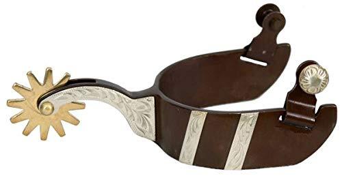 Showman Men’s Antique Brown Steel Spurs w/ Engraved Silver Bar Design