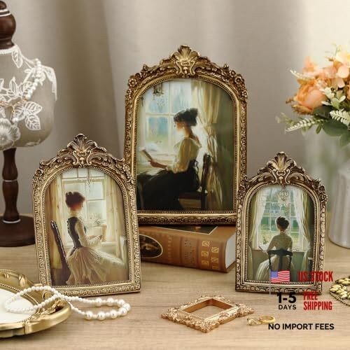 3 Pcs Vintage Picture Frames Antique Set Baroque 4×6, 5×7, 6×8 Inches Elegant