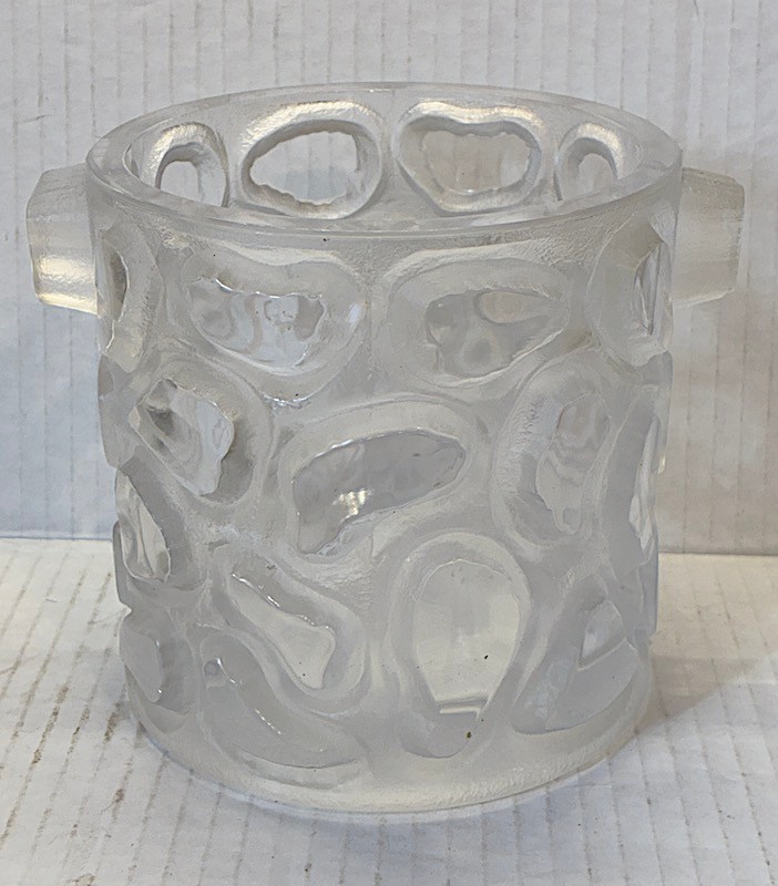1970’s Clear Frosted Glass Ice Bucket Incised Circle Peill & Putzler? About 5″
