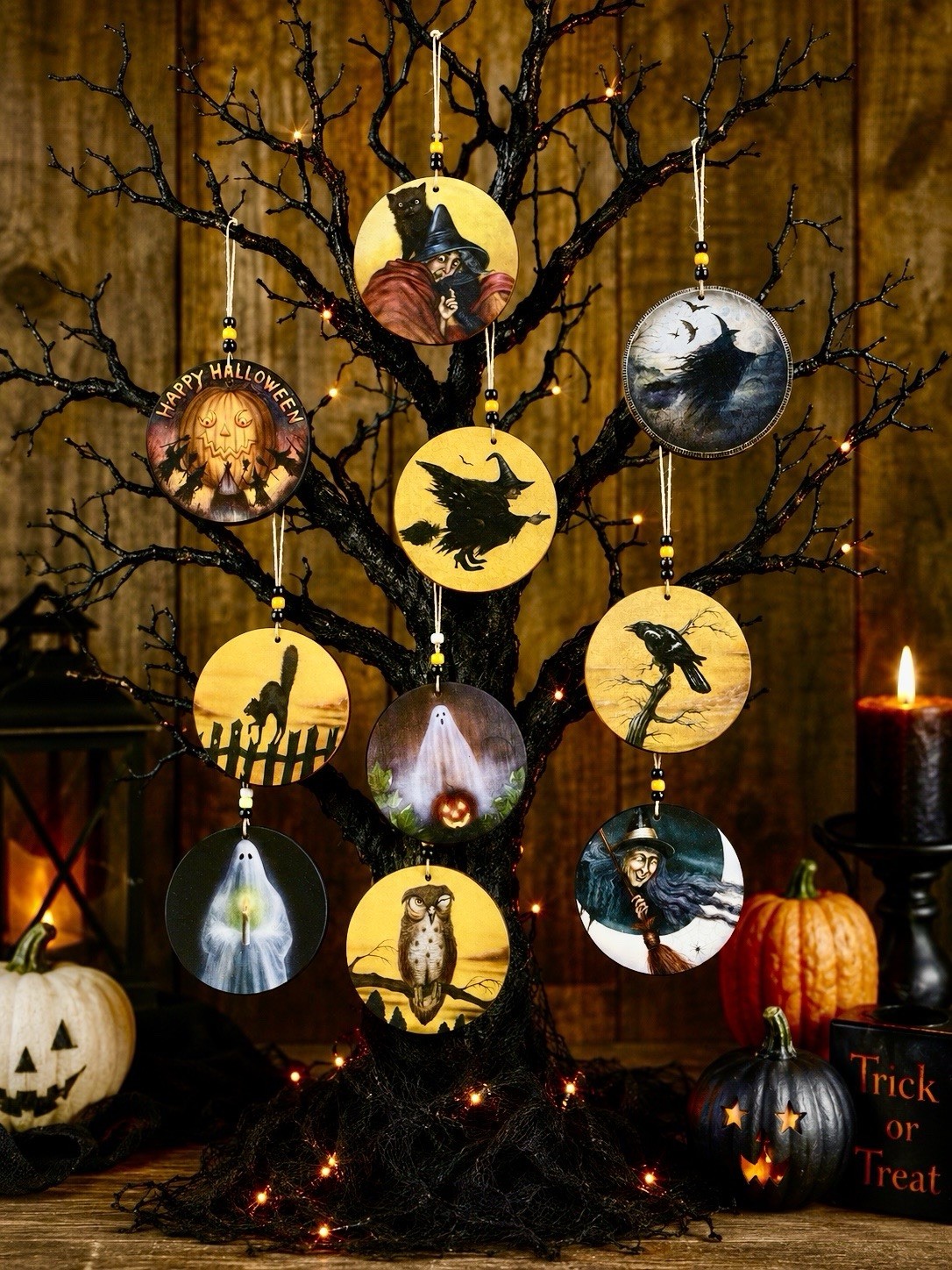 Bonnie Barrett Boardwalk Originals Hand Signed Halloween Tree Ornaments! 10 Set!