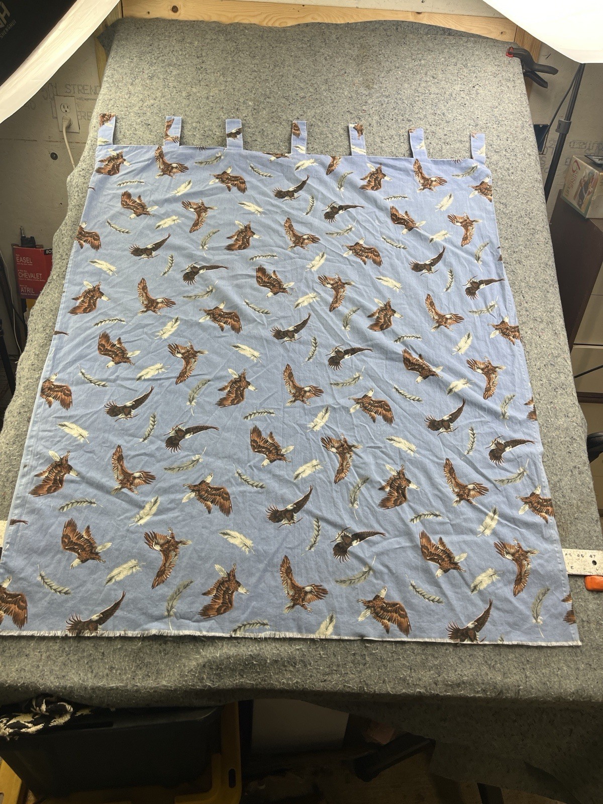 Vintage Handmade Bald Eagle Curtain Valance 48×43 Blue Rod Tab Patriotic