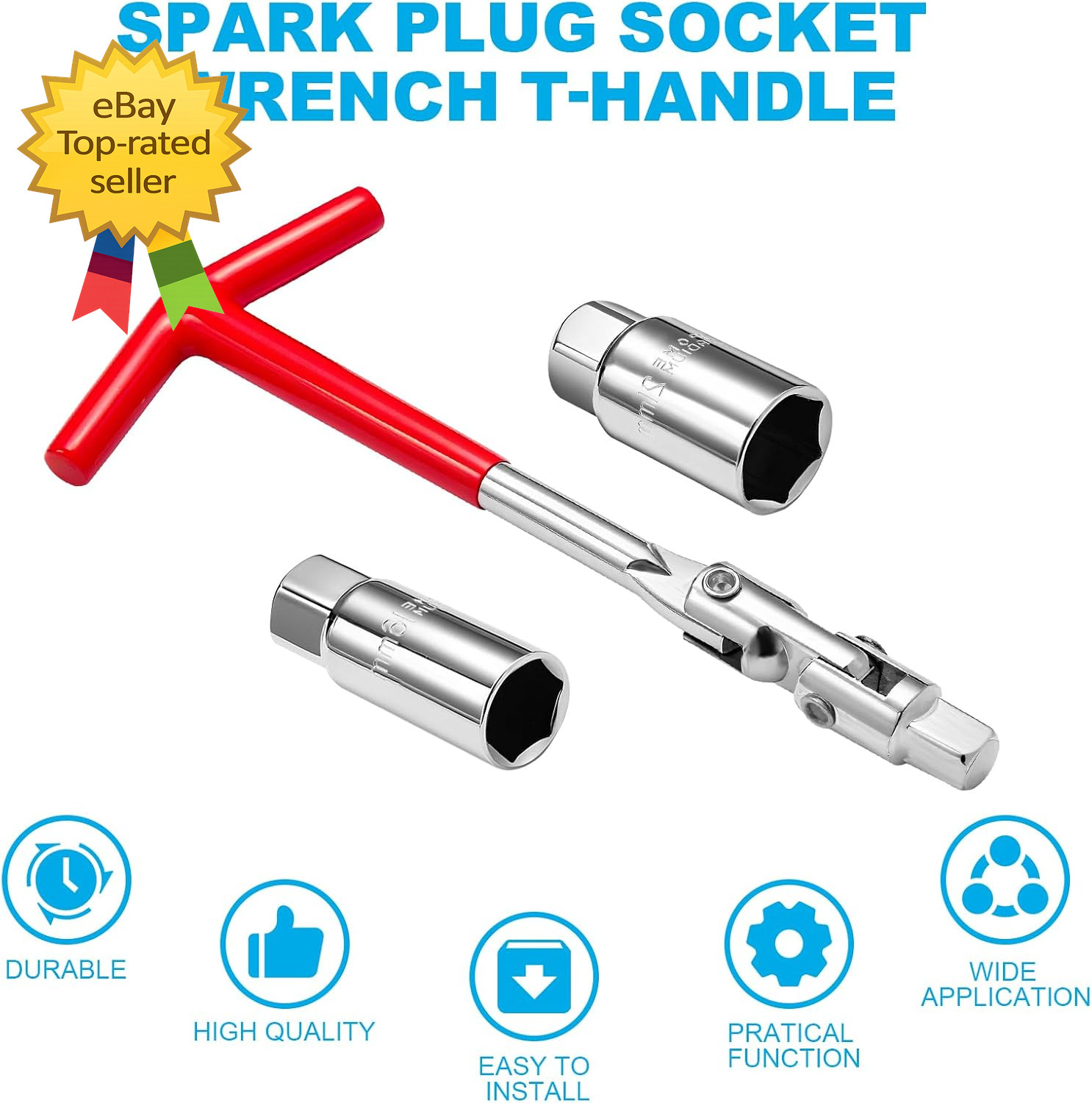 3Pcs Spark Plug Socket Wrench Set T-Handle, Universal 5/8″ & 13/16″ Spark Plug