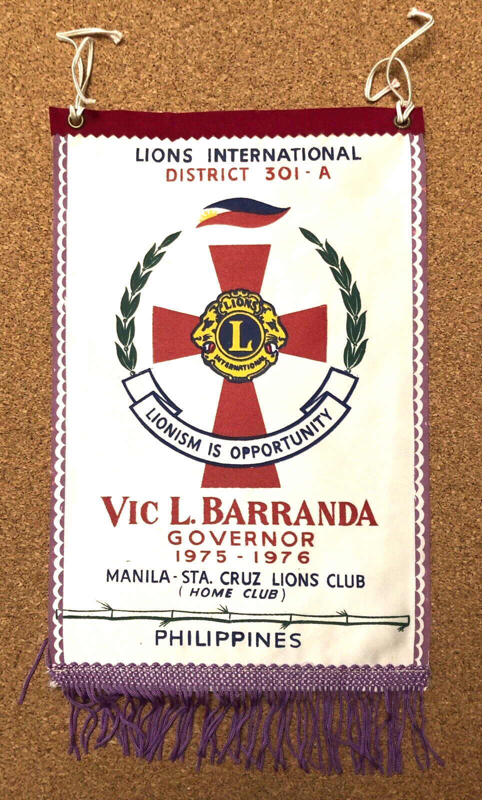 1975 Beautiful Philippines Manila Lions Club Mini Hanging Banner
