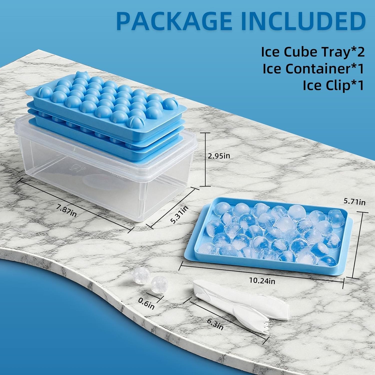 2 Pack Ice Cube Trays Set -with Lids, Storage Container & Ice Tongs,66-Count