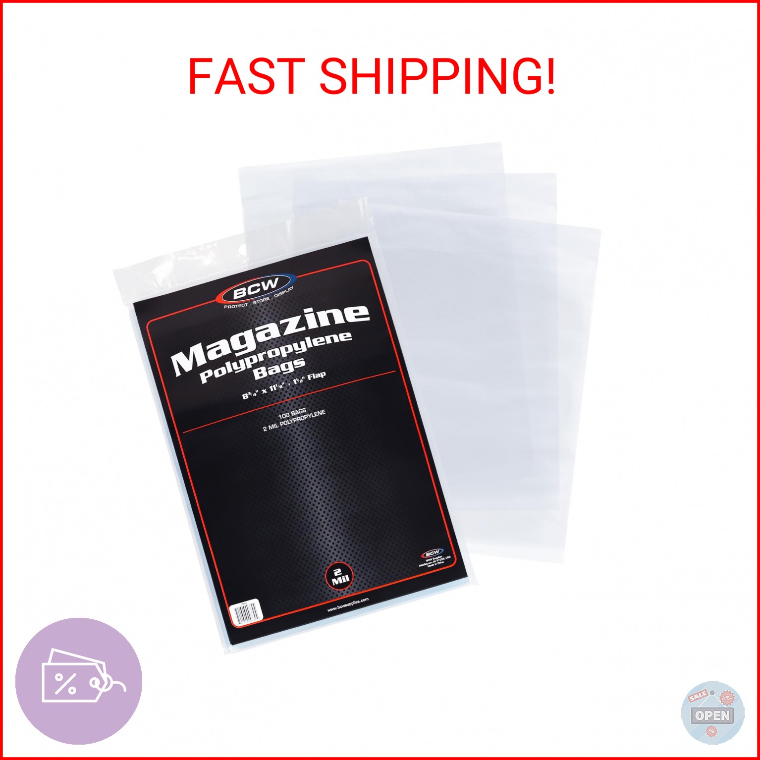 BCW Magazine Bags – 1 Pack of 100 | Acid-Free, Crystal Clear Polypropylene Sleev