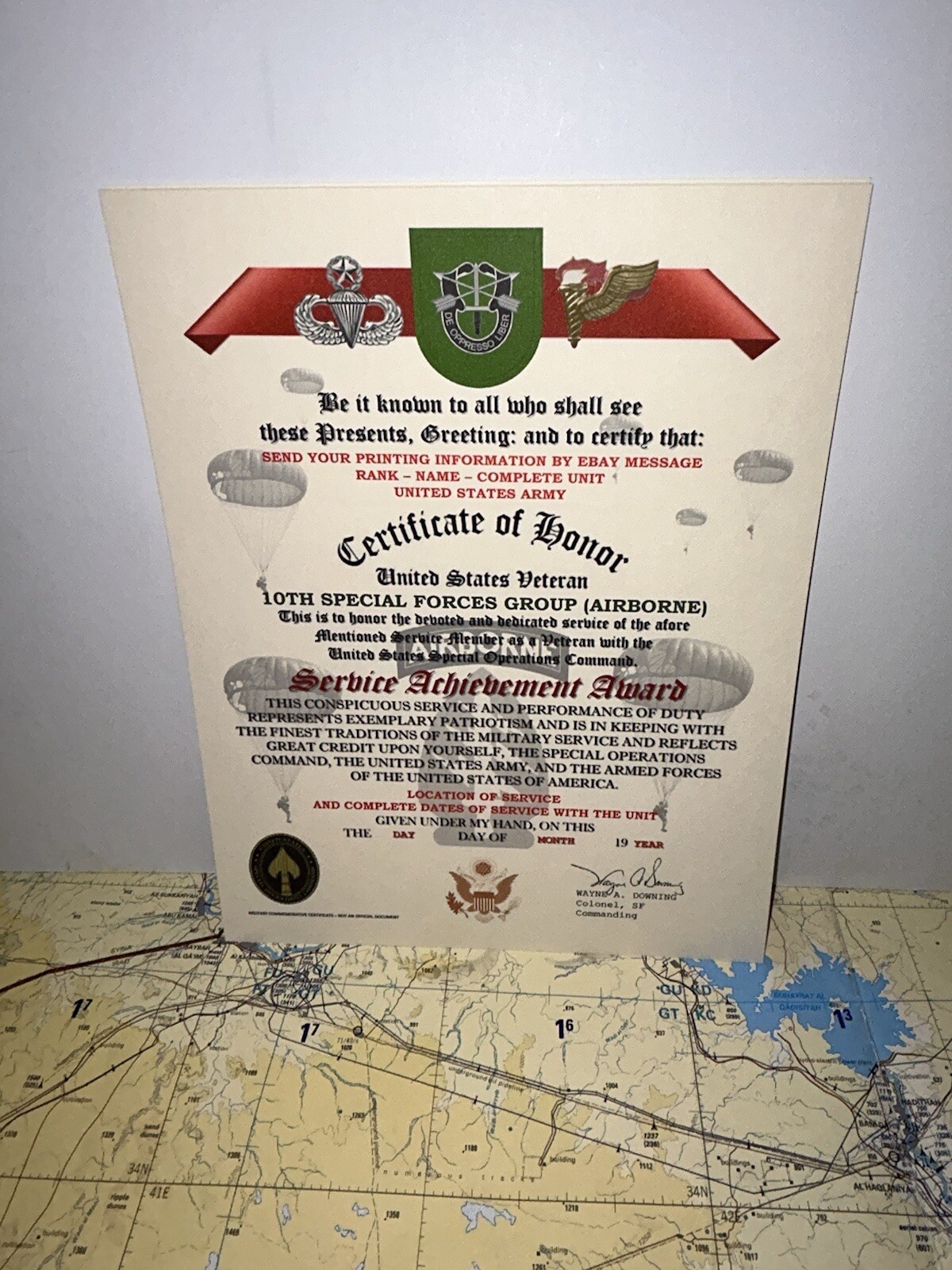 U.S. ARMY – 10TH SPECIAL FORCES GROUP (ABN) VETERAN SERVICE ACHIEVEMENT AWARD