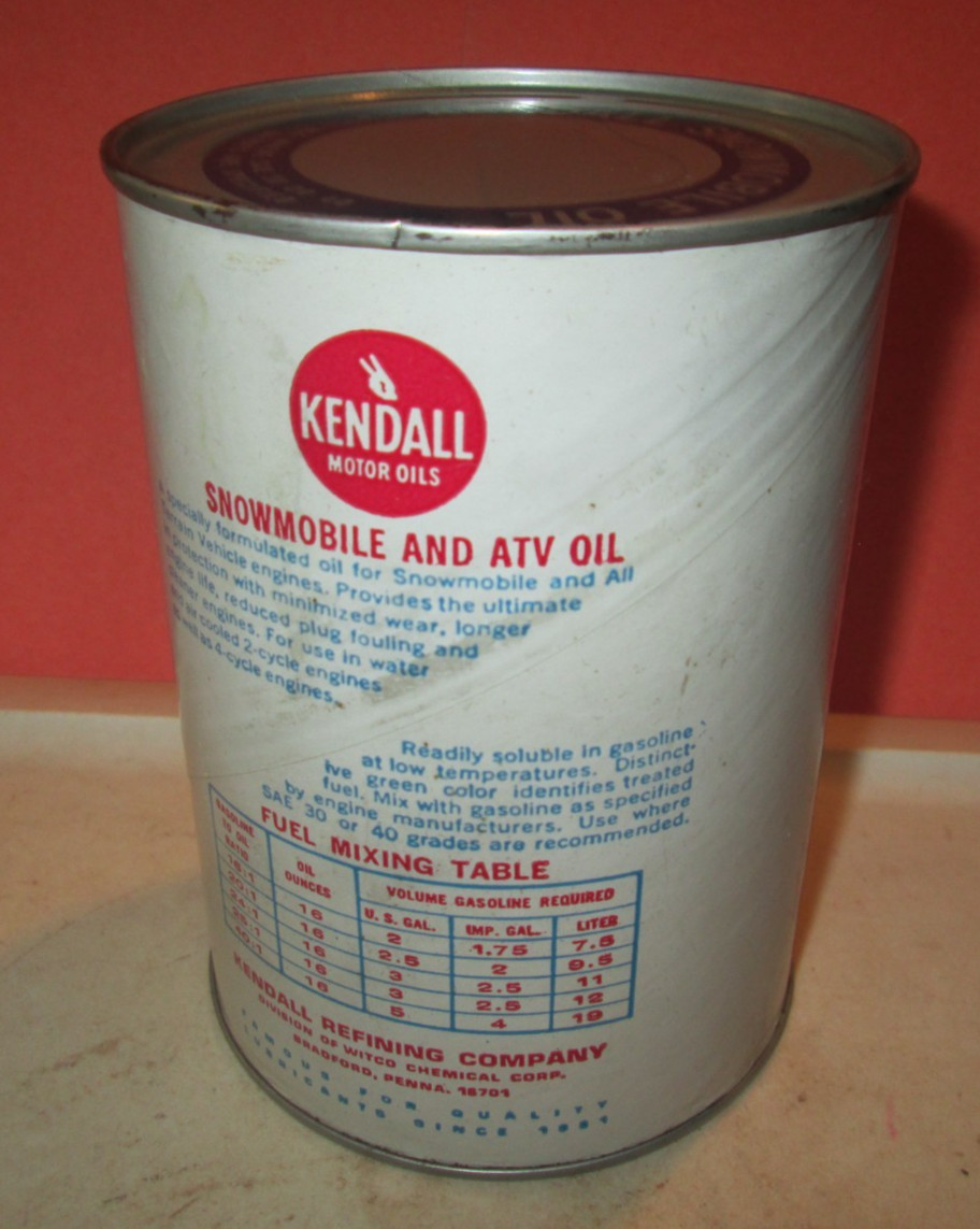 Vintage Kendall High Performance Snowmobile Motor Oil Quart COMPOSITE CAN EMPTY