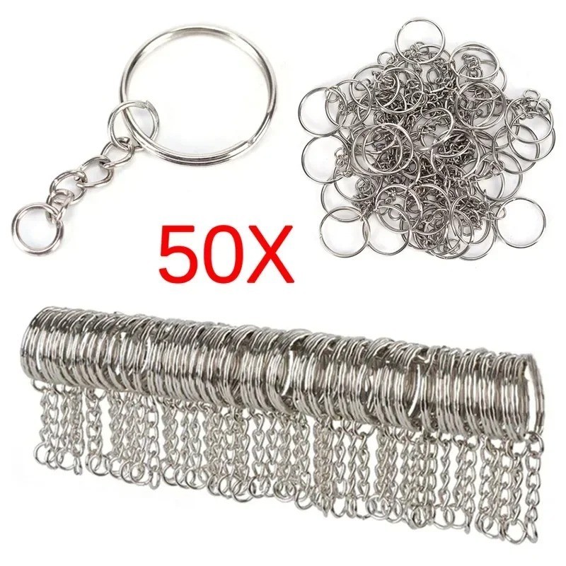30pcs/50pcs Keychain Rings with Chains 1 Inch Metal Key Ring Parts
