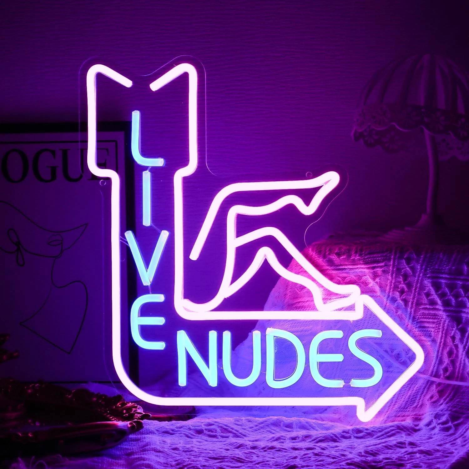 Live Nudes Neon Sign – Cool LED Sign, Pink & Blue, Dimmable USB Powered, Wall De