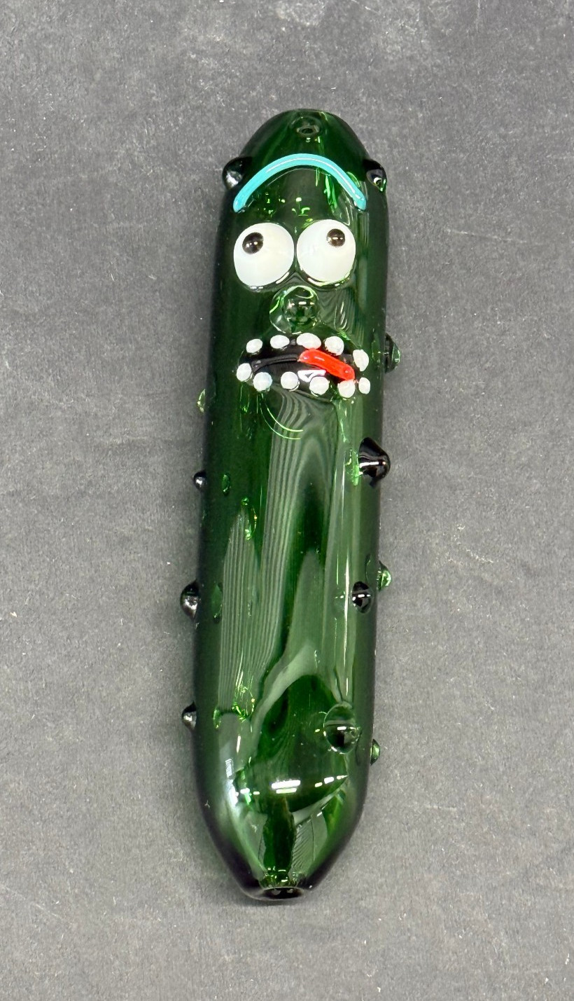 Handmade Collectible Green Pickle Tobacco Glass Hand Pipe