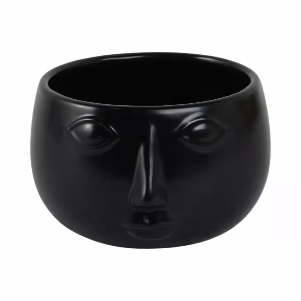 Black Ceramic Face Planter Decorative Planter (7 In. W X 4 In. H)