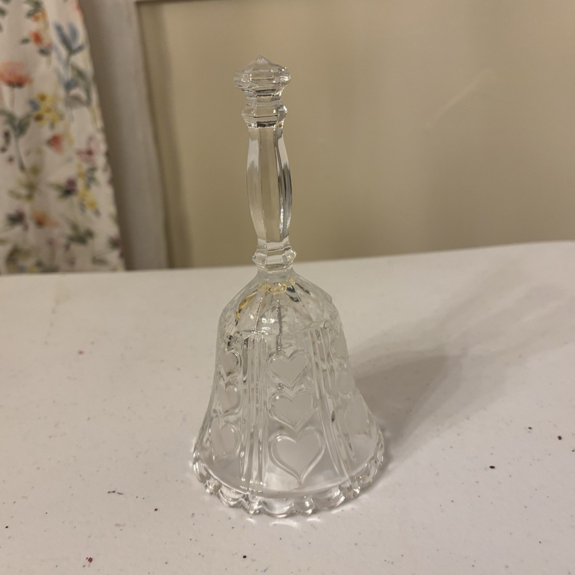 Clear Glass Decorative Bell Heart Pattern Glossy Finish Medium Size Adults