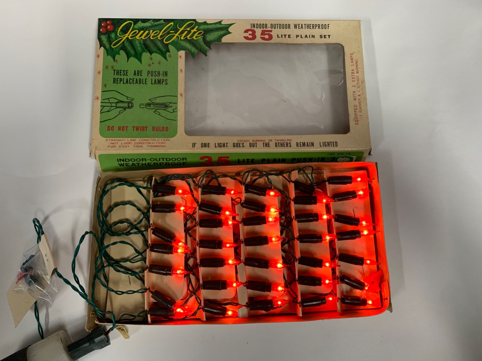 Vintage Jewel Lite 35-Light Set String Of Christmas Holiday Lights (A6)