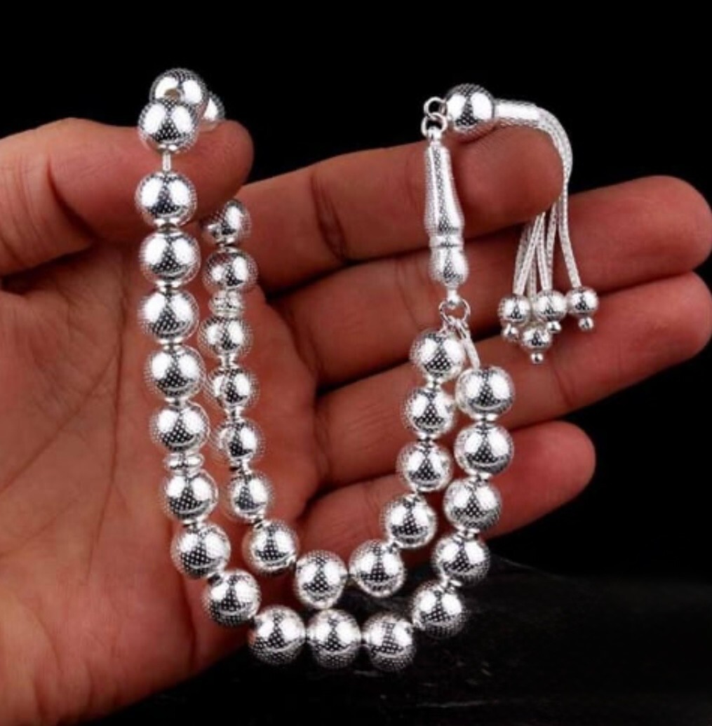 925 Sterling Silver Handmade Islamic Prayer Beads, Silver Misbaha Tasbih, Rosary
