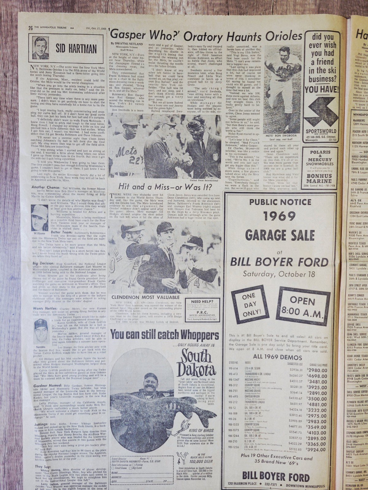1969 Oct 17: Minneapolis Tribune Sports NY Mets Win World Series! MLB Baseball