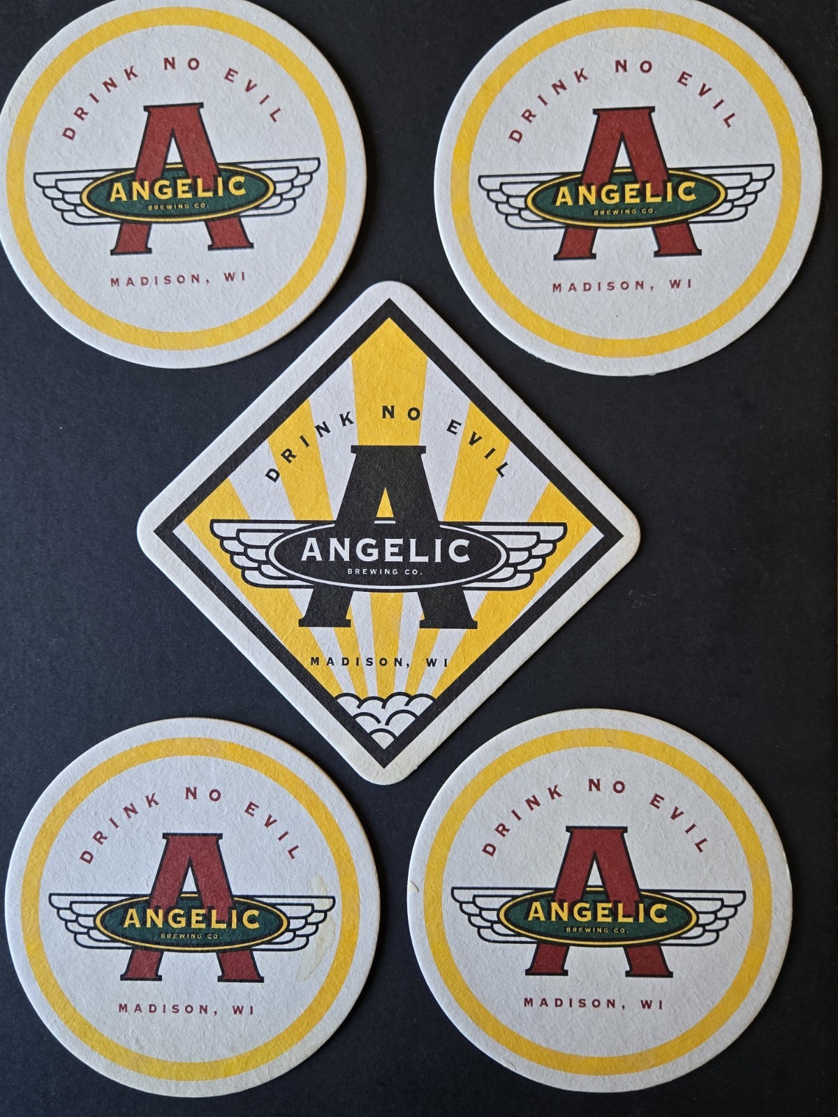 Angelic Brewing Co Madison Wisconsin Beer Coaster Lot (5) 1990’s