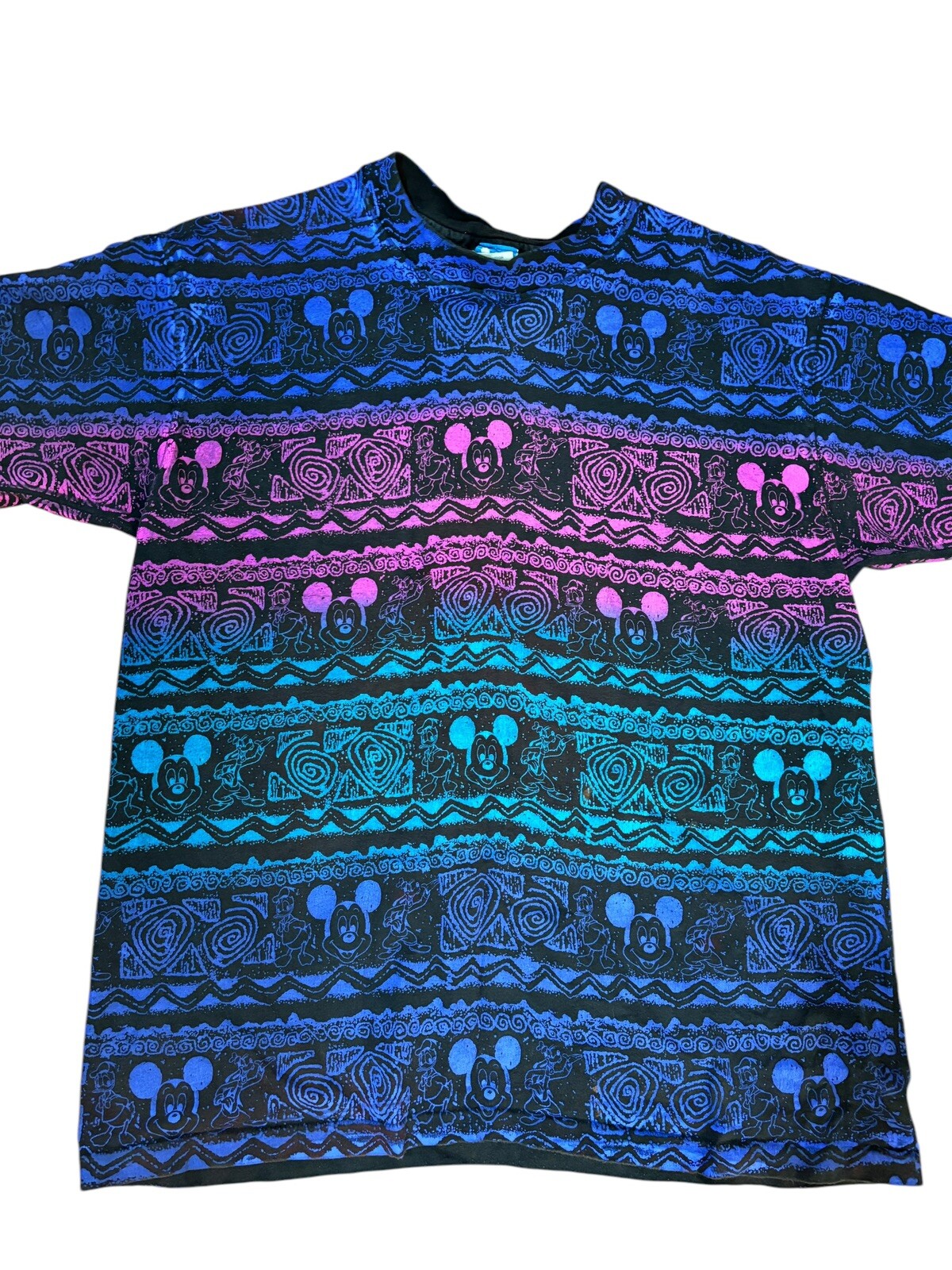 Vintage Mickey Mouse All Over Print Aztec Shirt AOP 90s Single Stitch