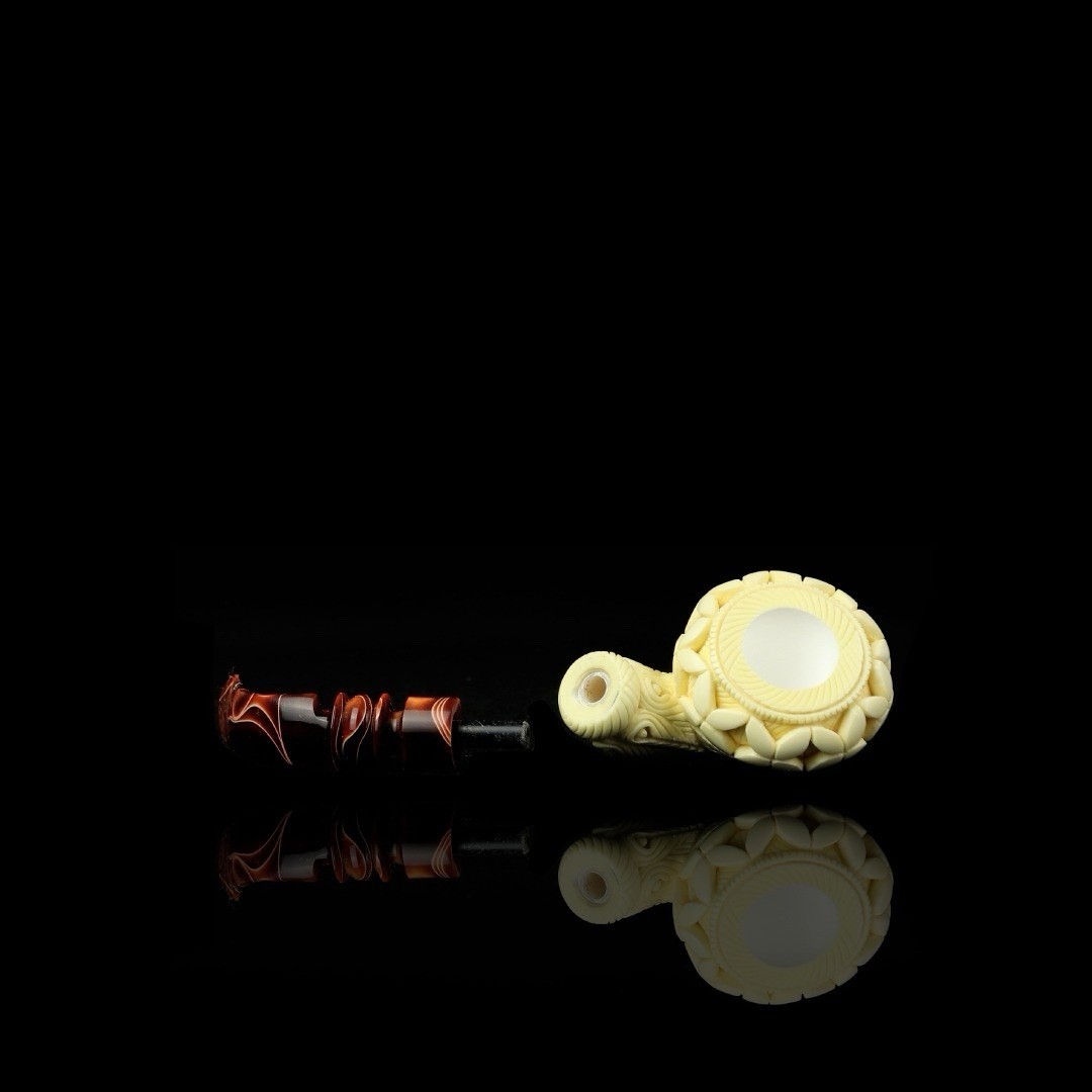 Ornate Squat Rhodesian Pipe BLOCK MEERSCHAUM-NEW Handmade Case#1549