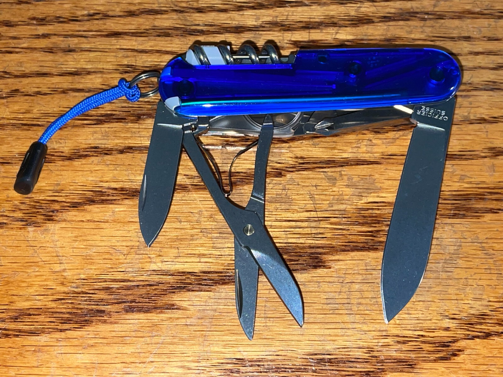 New Victorinox Swiss Army 91mm Knife: EXPLORER PLUS Translucent Blue 1.6703.T2P