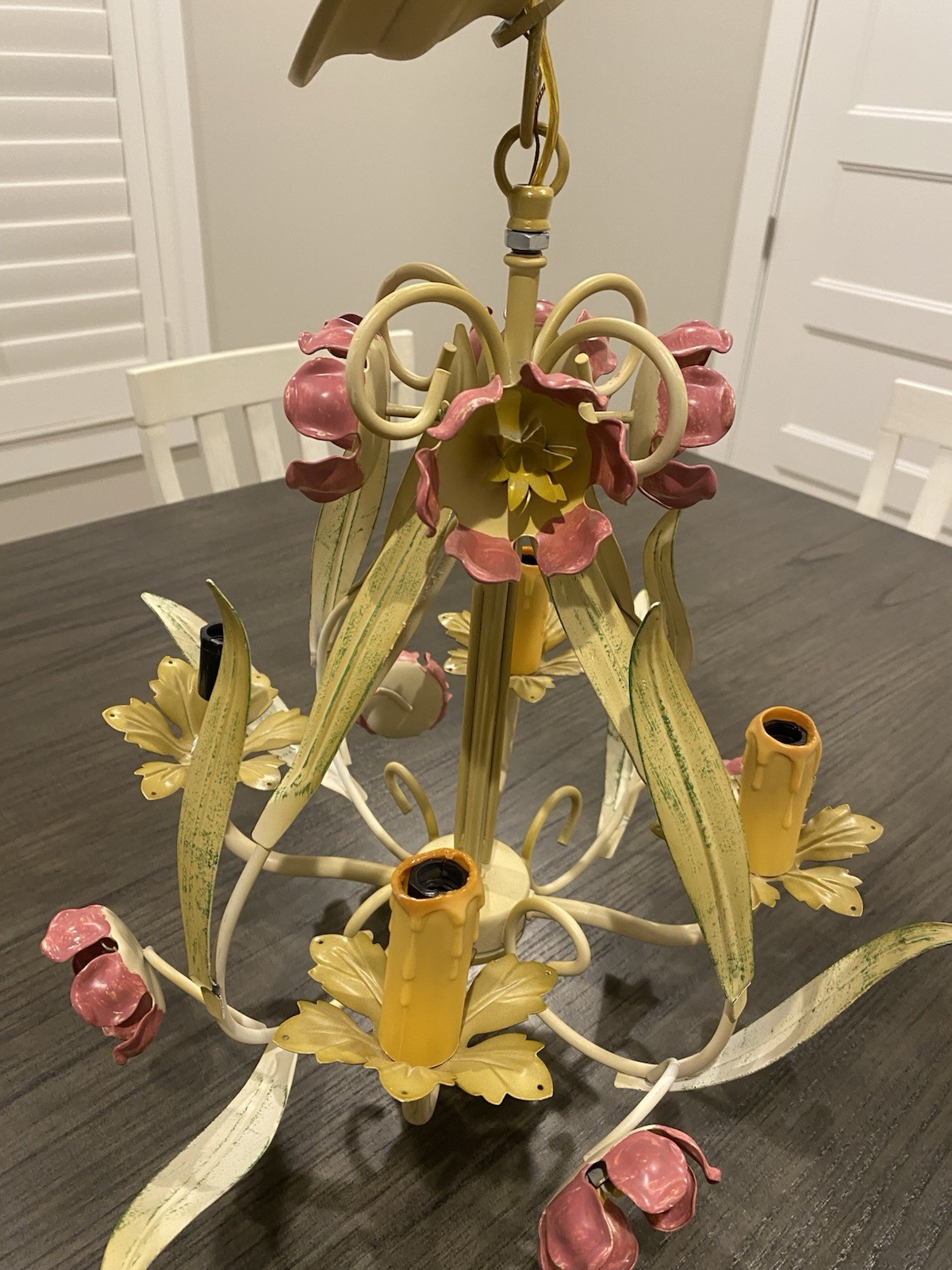 Floral Painted Metal Chandelier, Decorative 4-Light Ceiling Fixture, 15 In