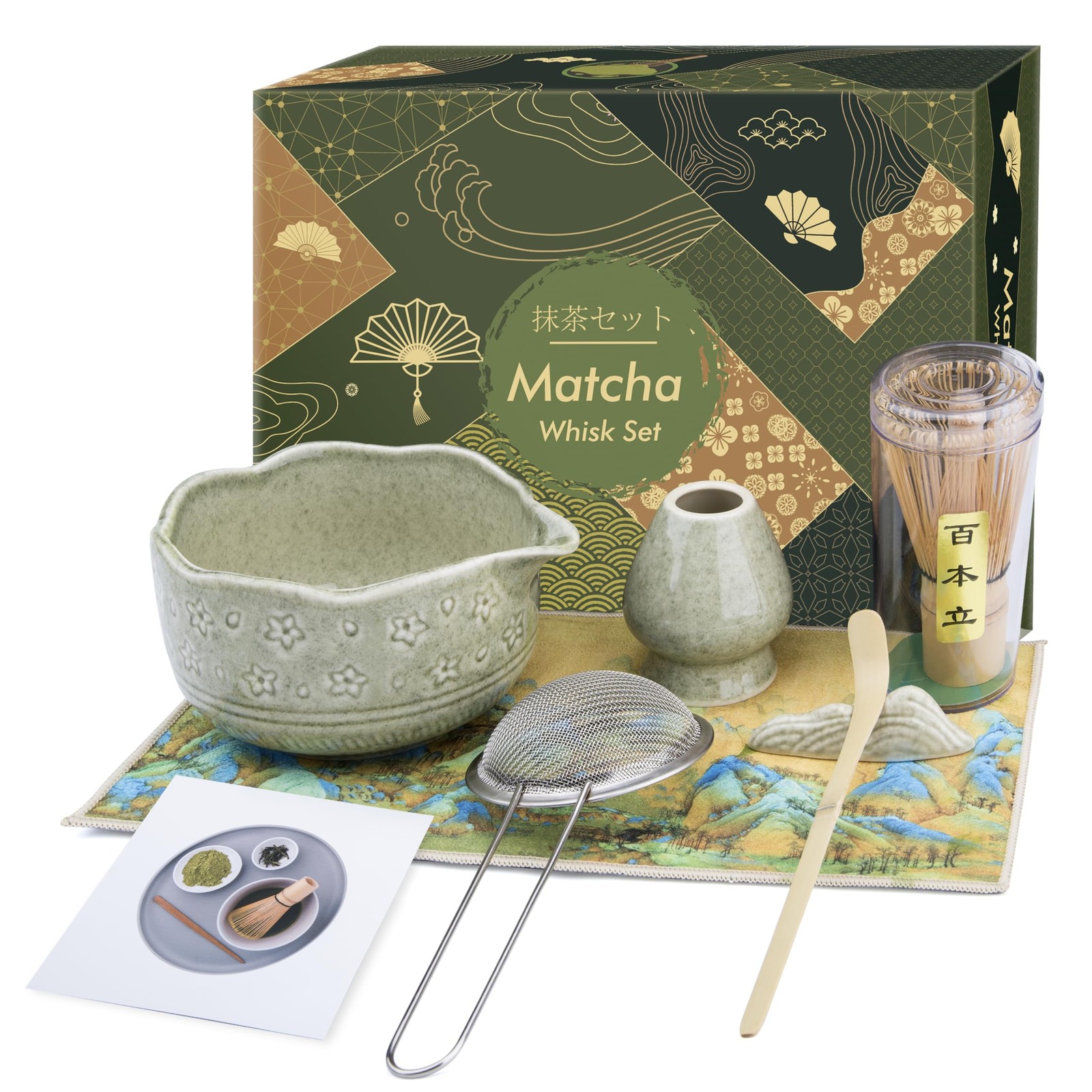 Matcha Whisk Set – 7 PCS Kit, for Making Medium, Green