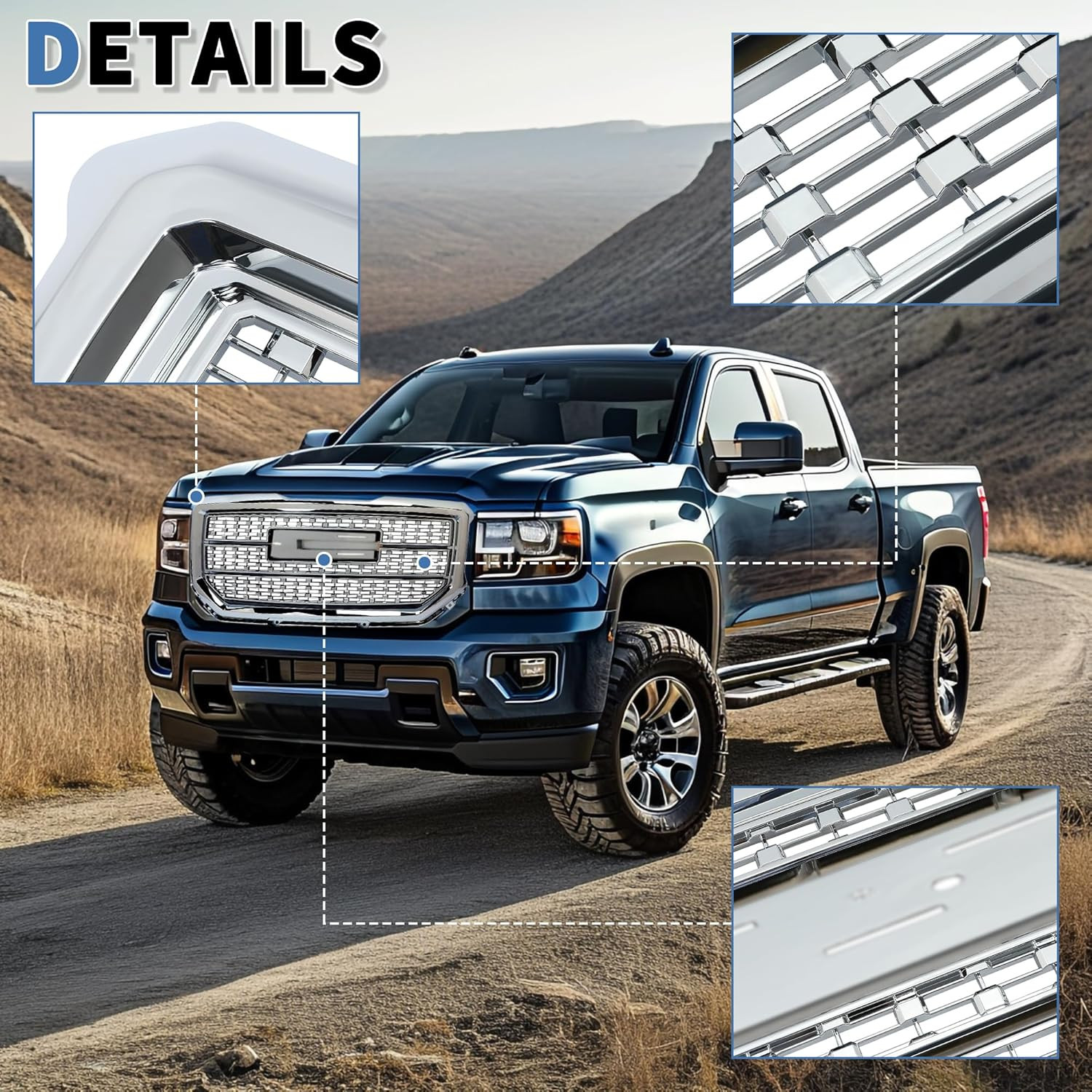 Front Upper Grille Compatible with 2016-2018 GMC Sierra 1500 Base SLE SLT Denali