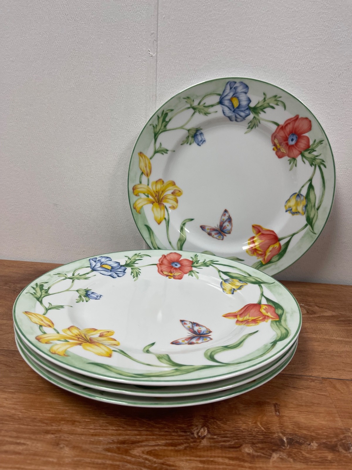 Toyo Japan Fine China 10.5” Vintage Plates Floral Orange Black Gold Set of 4