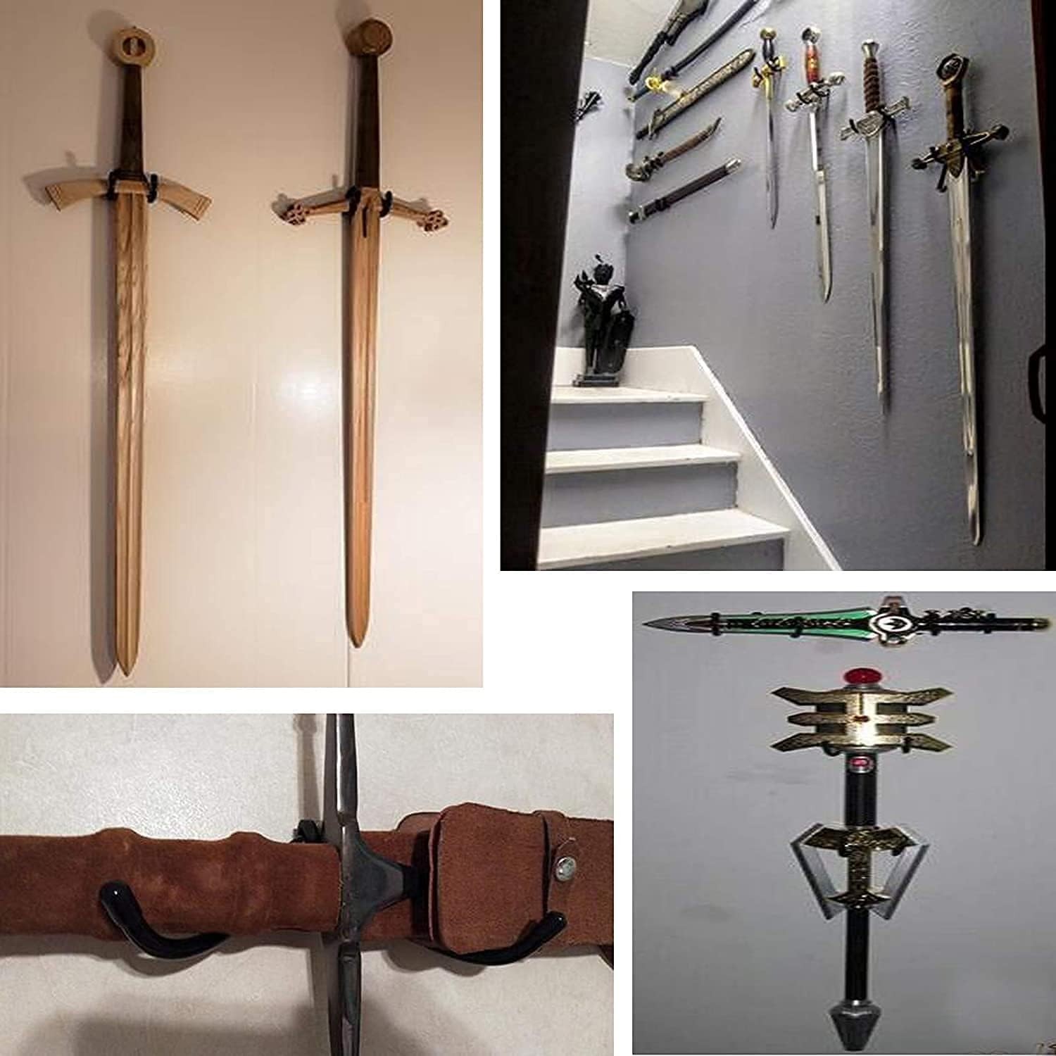 2-Pack Universal Wall Mount Sword Rack Dagger Axe Display Hanger Vertical/Horizo