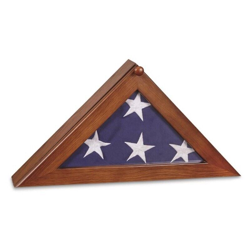 Flag Display Case Glass Top Window Screw-down Closure Wood Frame Walnut Finish