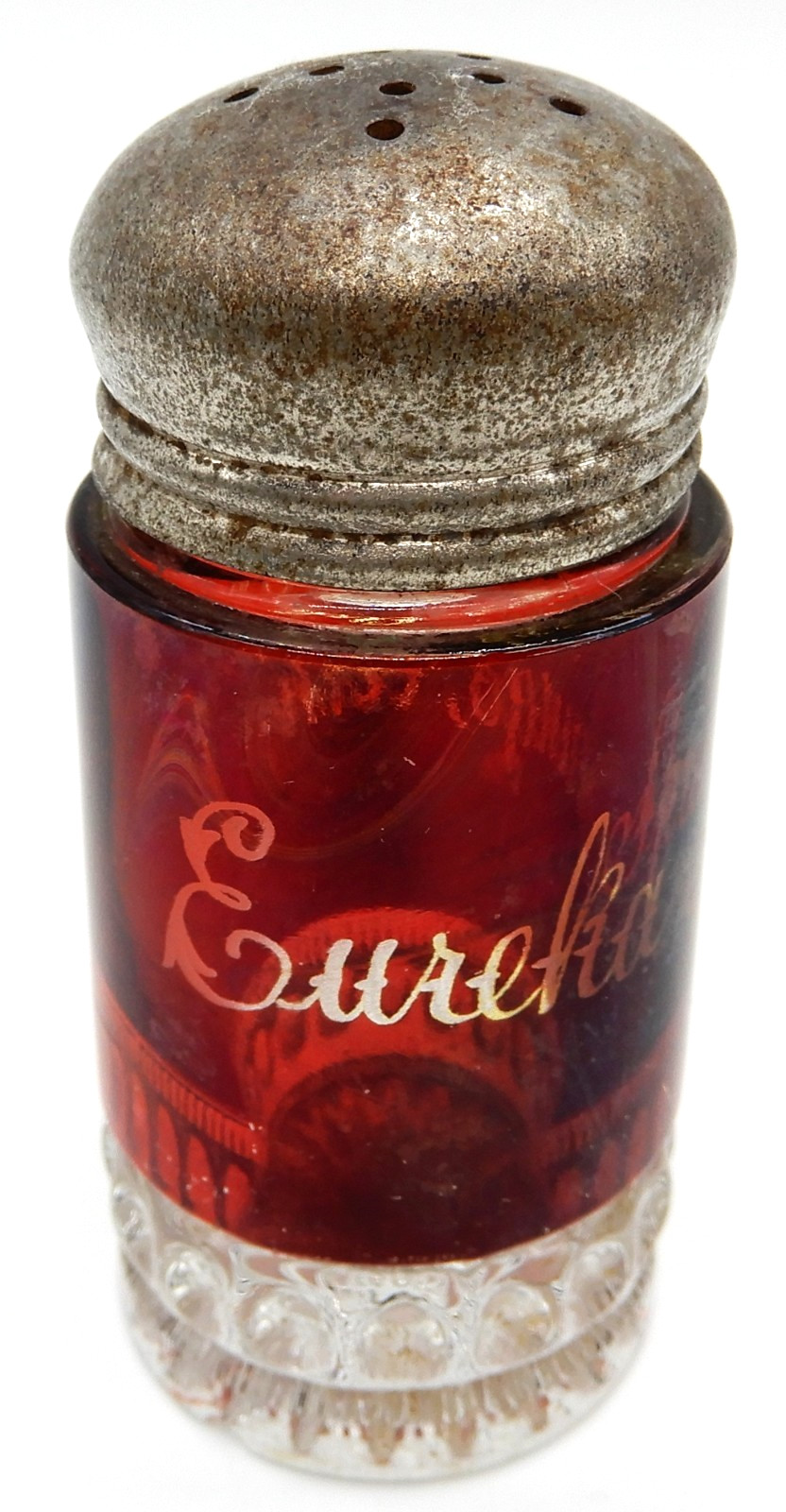 Antique Cranberry Glass Ruby Flash Souvenir Shaker Eureka Springs, Ark.