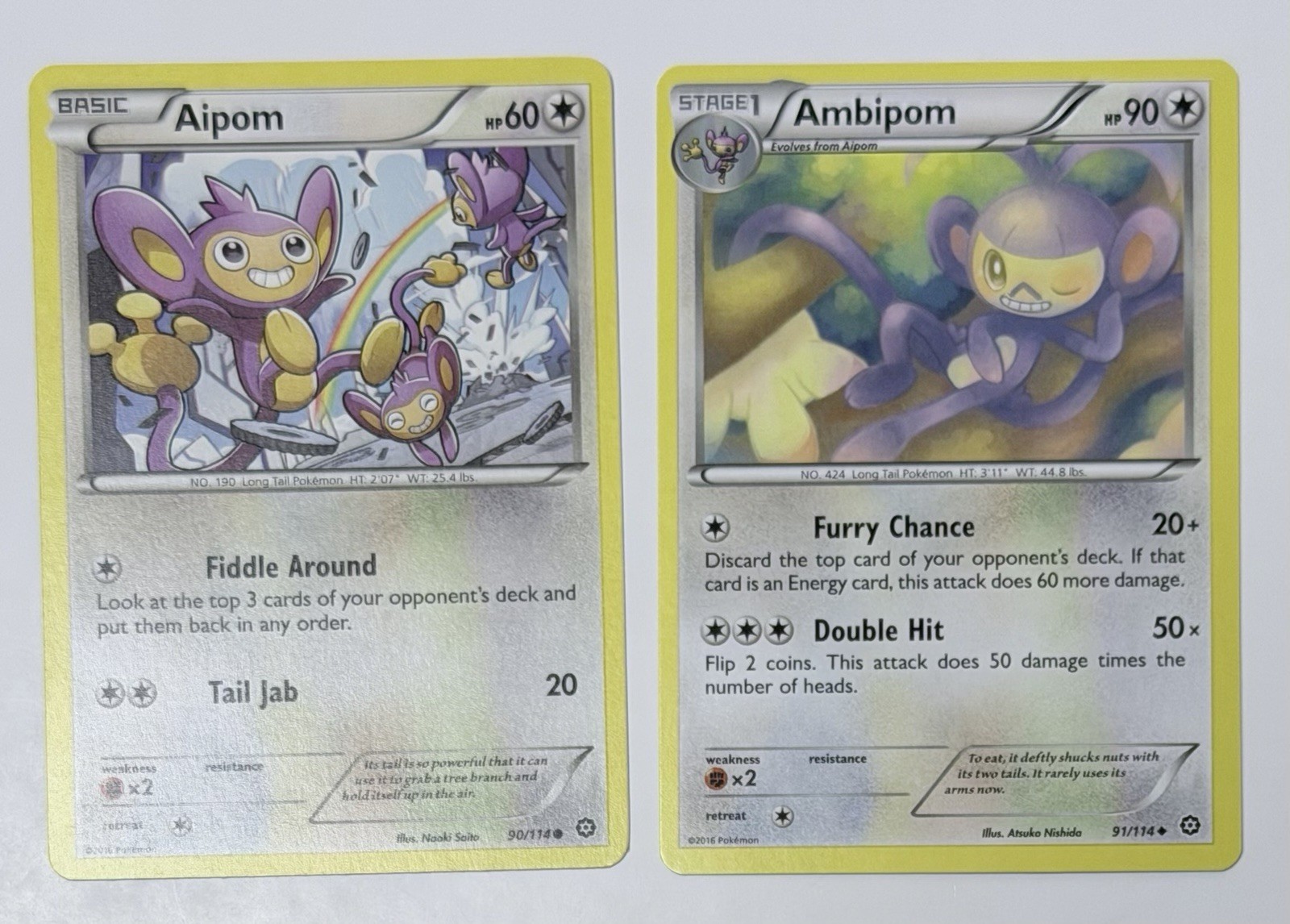 Pokémon TCG Aipom 90/114 & Ambipom 91/114 – 2016 Basic & Stage 1 – Steam Siege