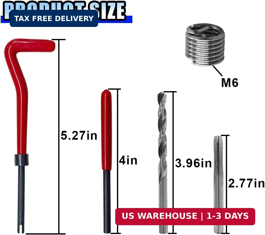 BDZMC 30PCS M6 Thread Repair Insert Kit, Metric Helicoil Kit (M6 x 1.0) | M6 x 1